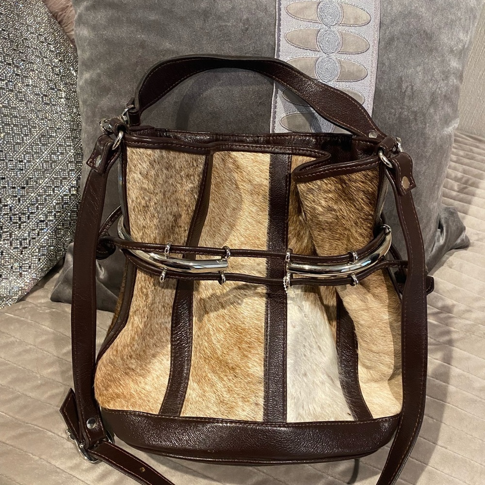 VINTAGE LEATHER CARTERAS DAMARE ARGENTINA PONY SKIN BUCKET BAG PURSE NWOT - Picture 2 of 6